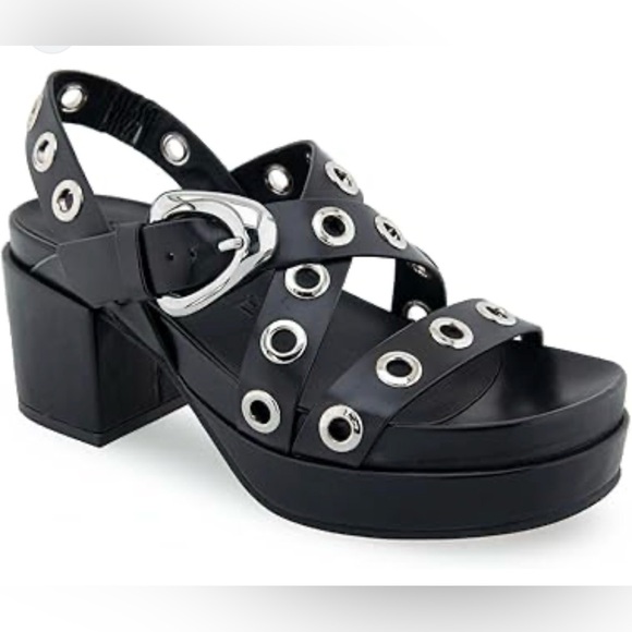 AREOSOLES Black Grommet Platform Sandal with Buckle - Women - Picture 7 of 8